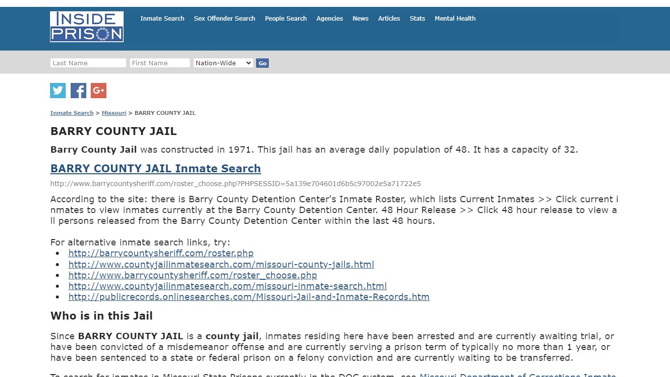 BARRY COUNTY JAIL - Missouri - Inmate Search - Inside Prison