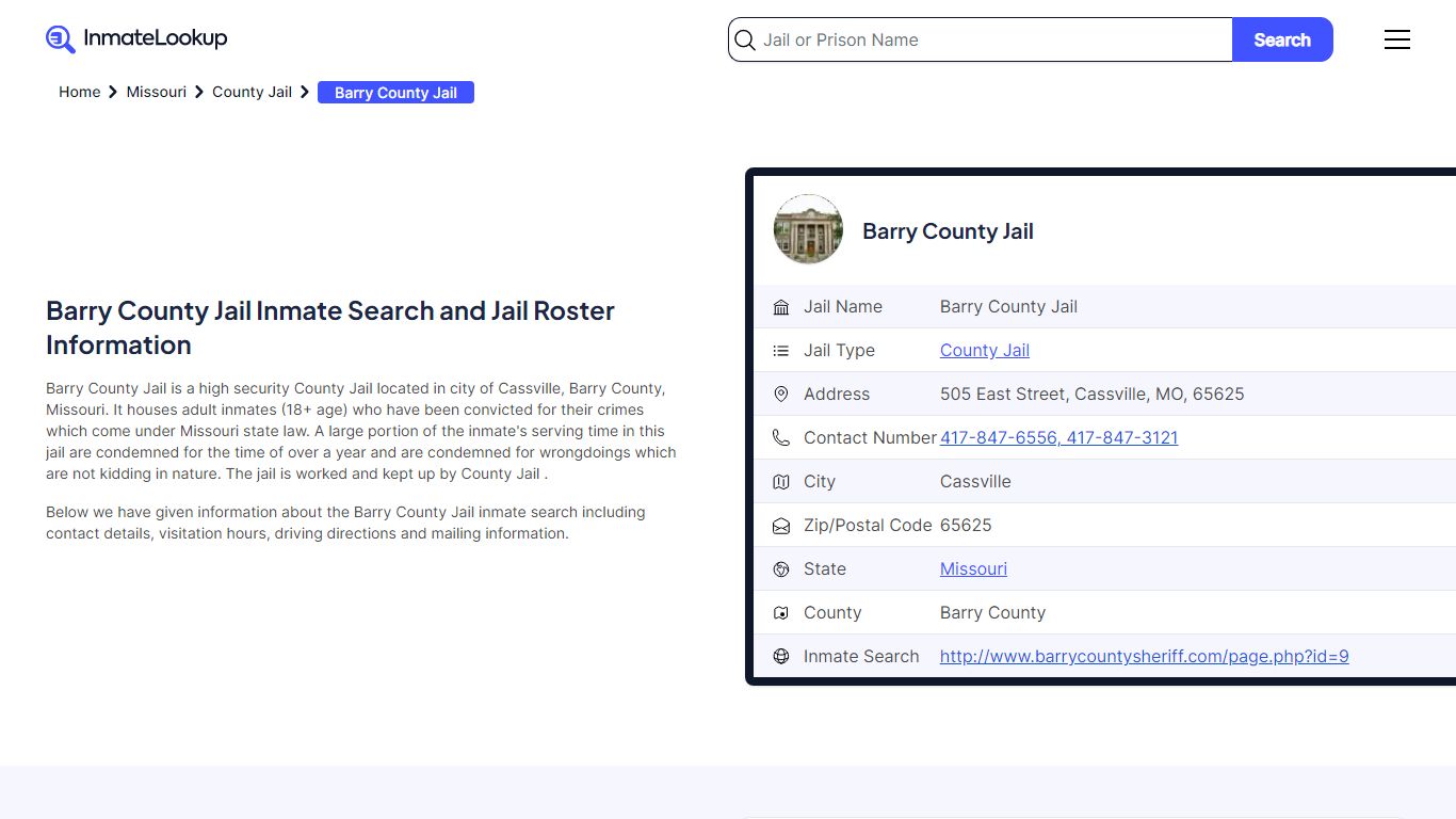 Barry County Jail (MO) Inmate Search Missouri - Inmate Lookup